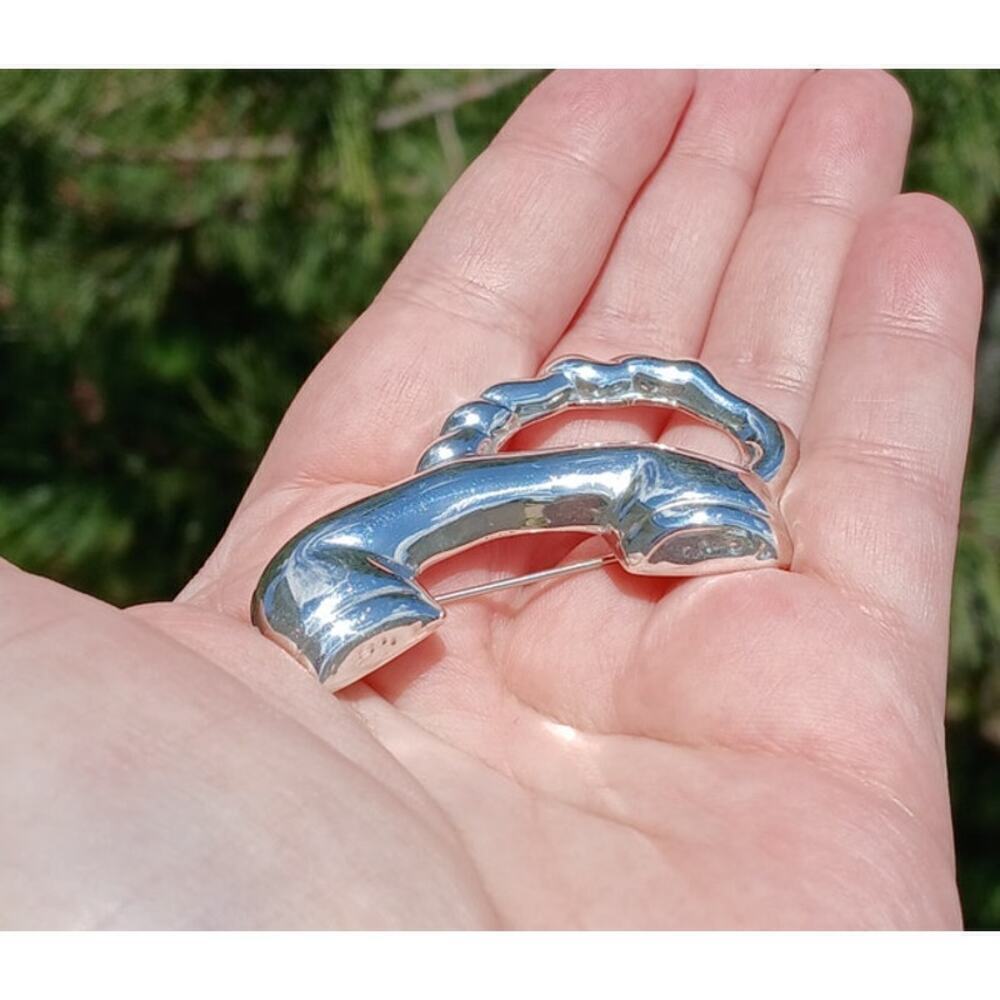 Vintage Taxco Sterling Silver Telephone Brooch - Picture 3 of 9